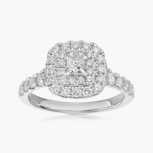 Engagement Ring Platinum Cushion Shaped Double Halo 1ct Diamond Ring