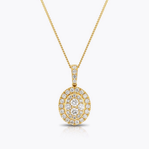 9ct Yellow Gold 0.50ct Diamond Oval Cluster Pendant Necklace