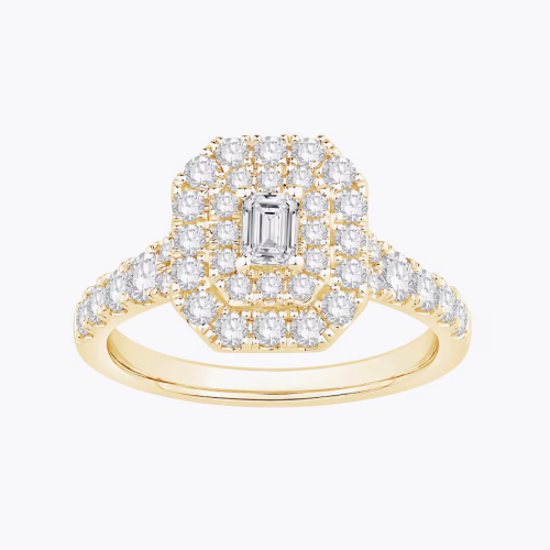 Engagement Ring 14ct Yellow Gold Cushion Shaped Halo 1ct Diamond Ring