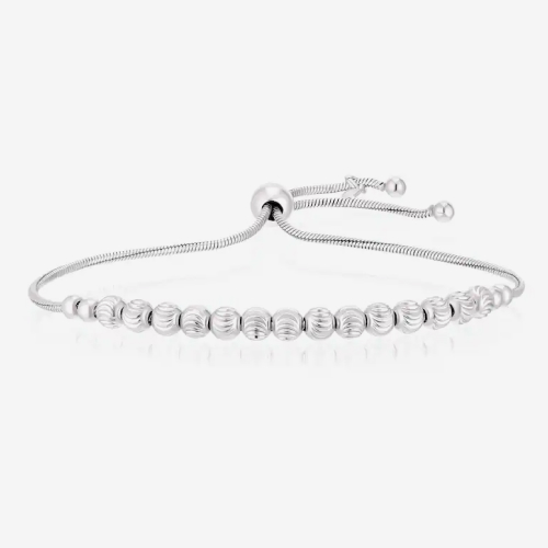 Sterling Silver Moon Cut Bead Adjustable Bolo Bracelet