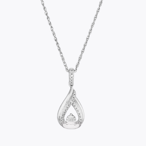 Sterling Silver Diamond Pear Shaped Open Pendant Necklace