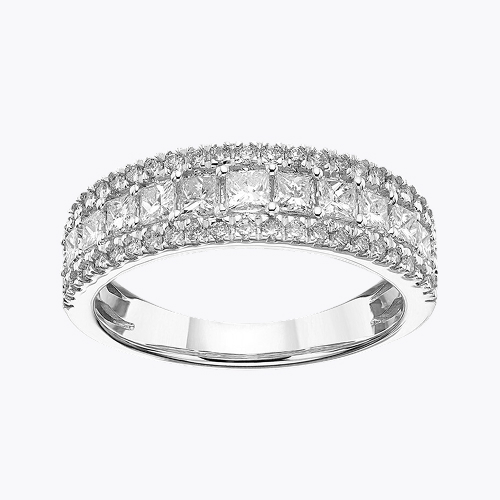 18ct White Gold Princess Triple Row 1ct Diamond Ring