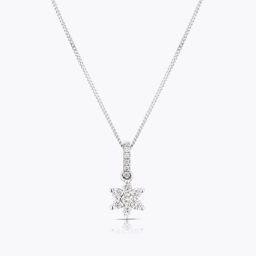 9ct White Gold 0.21ct Diamond Flower Shaped Pendant Necklace