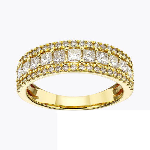 18ct Yellow Gold Three Row Eternity 1ct Diamond Ring