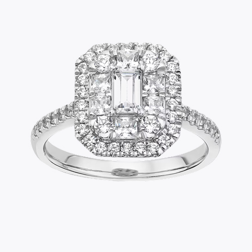 Engagement Ring Platinum Emerald Shape Cluster 1ct Diamond Ring