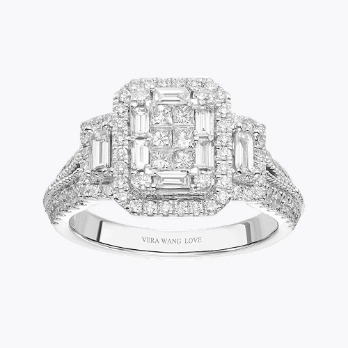 Engagement Ring Vera Wang 18ct White Gold Cluster Certificated 0.95ct Diamond Ring