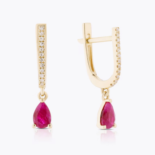 9ct Yellow Gold Diamond & Ruby Pear Drop Earrings