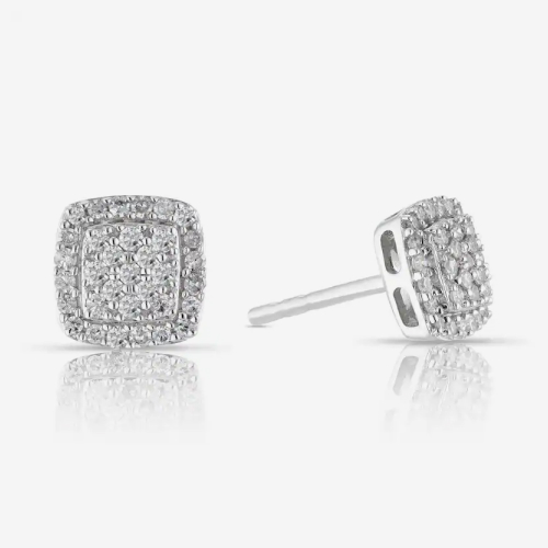 9ct White Gold 0.25ct Diamond Cushion Cluster Stud Earrings
