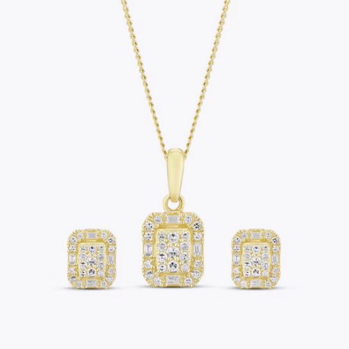 9ct Yellow Gold 0.40ct Diamond Elongated Cushion Necklace & Earrings Gift Set 9ct Yellow Gold 0.40ct Diamond Elongated Cushion Necklace & Earrings Gift Set