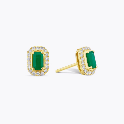 9ct Yellow Gold Green Emerald & 0.17ct Diamond Octagon Stud Earrings 9ct Yellow Gold Green Emerald & 0.17ct Diamond Octagon Stud Earrings
