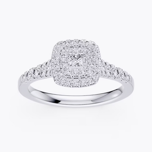 Engagement Ring Platinum Princess Cut Halo 0.50ct Diamond Ring