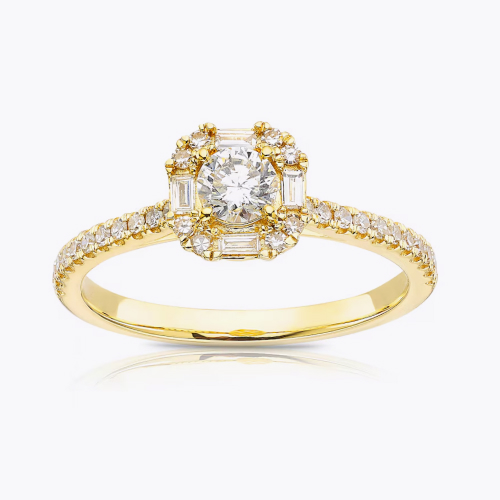 Engagement Ring 18ct Yellow Gold Cushion Shape Halo 0.50ct Diamond Ring