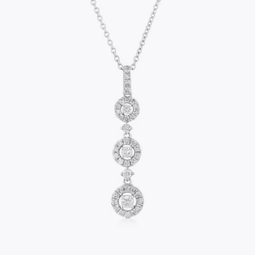 9ct White Gold 18 0.25ct Diamond Trilogy Drop Pendant Necklace