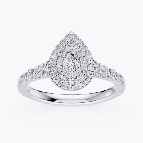 Engagement Ring Platinum Pear Shaped Double Halo 0.50ct Diamond Ring