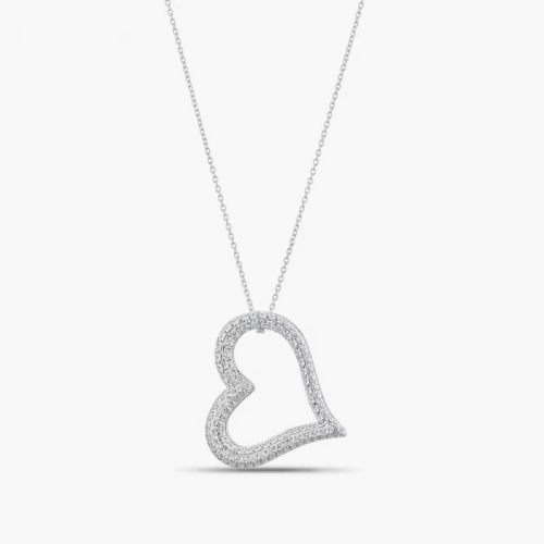 BLOOM 9ct White Gold 1ct Lab Grown Diamond Pavé Heart Shaped Open Pendant