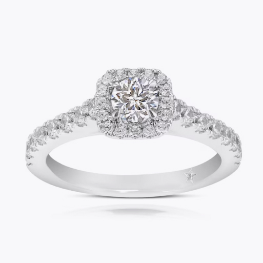 Engagement Ring Leonardo Da Vinci Cut Platinum Cushion Halo 0.50ct Diamond Ring