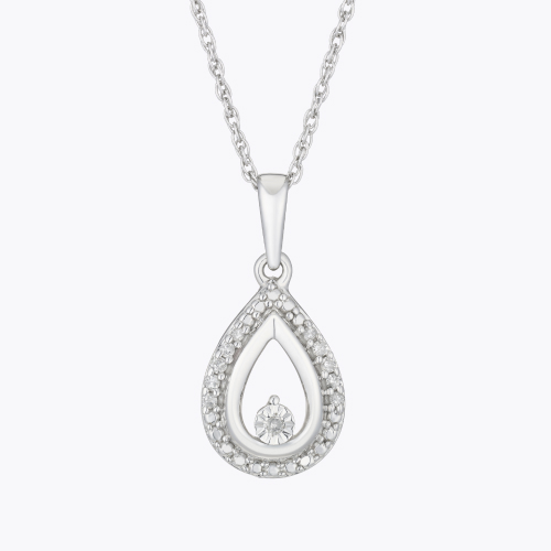 Sterling Silver Diamond Pear Shape Pendant Necklace