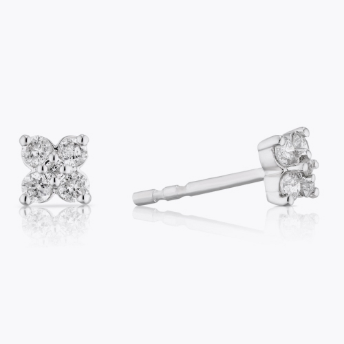 9ct White Gold 0.20ct Diamond Flower Stud Earrings