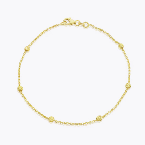 9ct Yellow Gold Diamond Cut Bead Station Bracelet