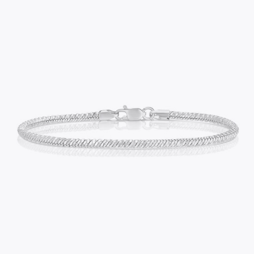 Sterling Silver Cubic Zirconia Baguette & Foxtail Chain Bracelet