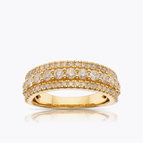 18ct Yellow Gold Triple Row Eternity 1ct Diamond Ring
