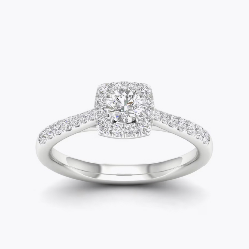 Engagement Ring 18ct White Gold & Platinum Cushion Halo 0.50ct Diamond Ring