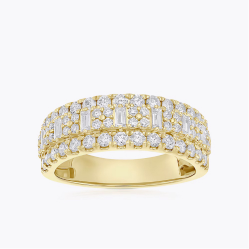 14ct Yellow Gold Three Row Eternity 1ct Diamond Ring
