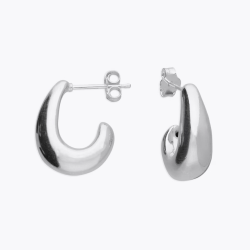 Sterling Silver Polished J Shaped Hoop Stud Earrings