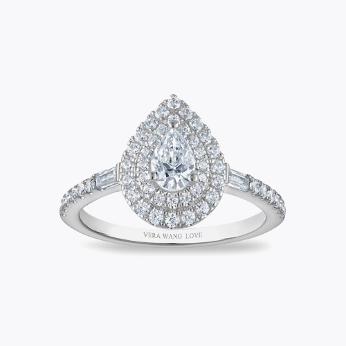 Engagement Ring Vera Wang 18ct White Gold Pear Double Halo Certificated 0.70ct Diamond Ring