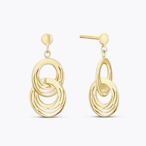 9ct Yellow Gold Interlinking Circular Drop Earrings