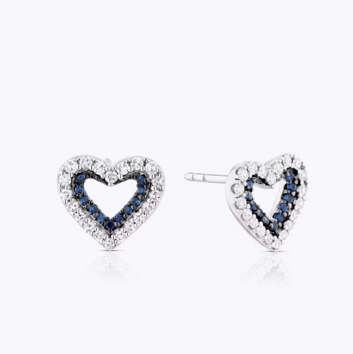 Vera Wang Sterling Silver 0.25ct Diamond & Sapphire Double Heart Earrings