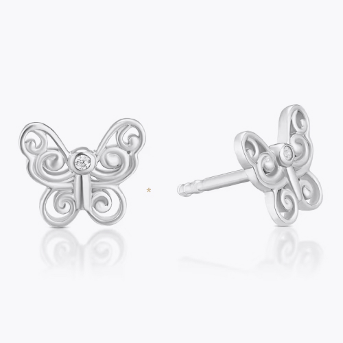 Children's Sterling Silver Cubic Zirconia Filigree Butterfly Stud Earrings