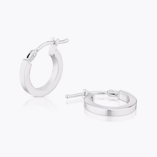 9ct White Gold 8mm Plain Round Creole Hoop Earrings