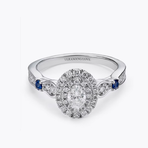 Engagement Ring Vera Wang Platinum Sapphire Oval Halo Certificated 0.60ct Diamond Ring