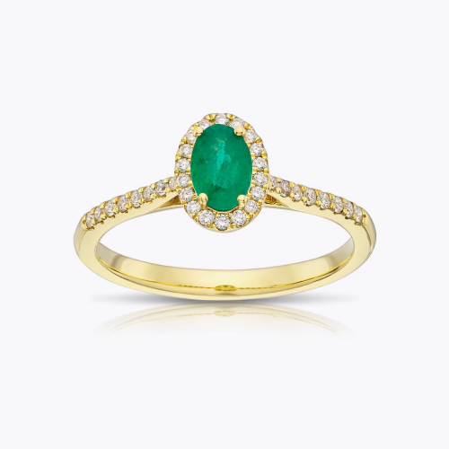 Origin 18ct Yellow Gold Emerald Halo 0.15ct Diamond Ring