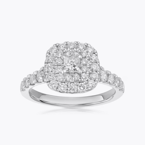 Engagement Ring Platinum Cushion Shaped Double Halo 1ct Diamond Ring