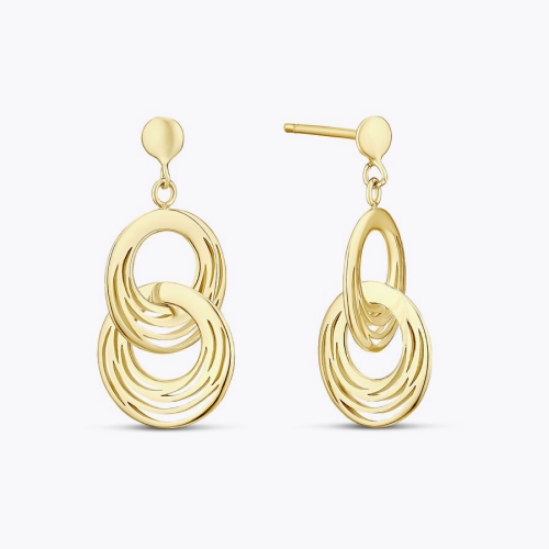 9ct Yellow Gold Interlinking Circular Drop Earrings