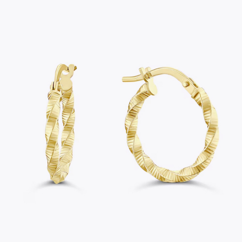 9ct Yellow Gold Textured Hoop Earrings