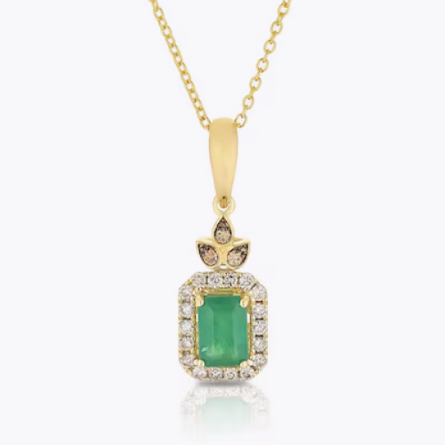 14ct Yellow Gold 0.18ct Chocolate Diamond & Emerald Pendant
