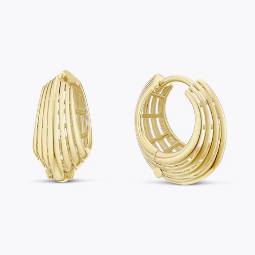 9ct Yellow Gold Chunky Linear Basket Hoop Earrings