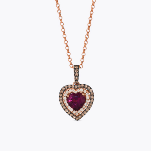 Le Vian 14ct Rose Gold 0.40ct Diamond & Rhodolite Heart Shaped Halo Necklace