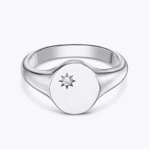 Sterling Silver & Cubic Zirconia Accent Signet Ring