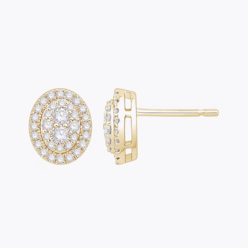 9ct Yellow Gold 0.50ct Diamond Oval Cluster Stud Earrings