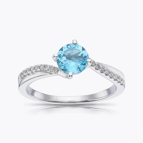 9ct White Gold 0.10ct Diamond & Blue Topaz Solitaire Ring