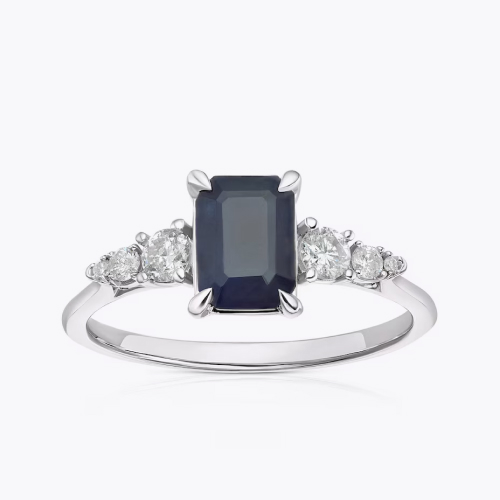 9ct White Gold Blue Sapphire & 0.20ct Diamond Solitaire Ring
