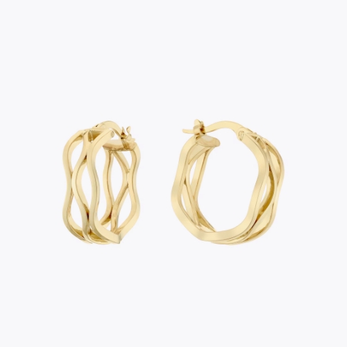 9ct Yellow Gold Triple Wave Hoop Earrings