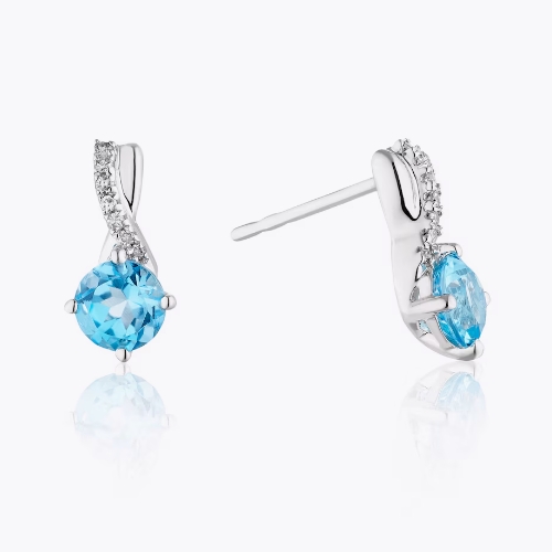 9ct White Gold Diamond & Blue Topaz Stud Earrings