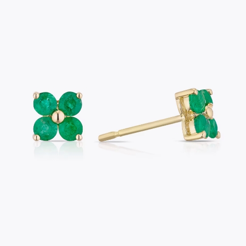 9ct Yellow Gold Emerald Dainty Flower Shaped Stud Earrings