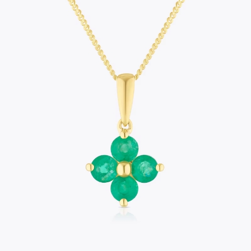 9ct Yellow Gold 16+2'' Emerald Flower Shaped Dainty Necklace