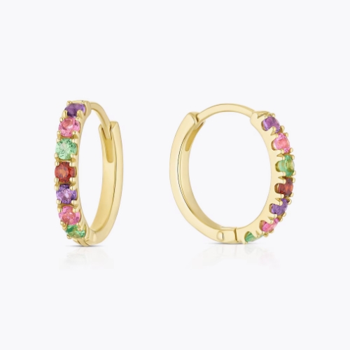 9ct Yellow Gold Multi Gemstone Hoop Earrings